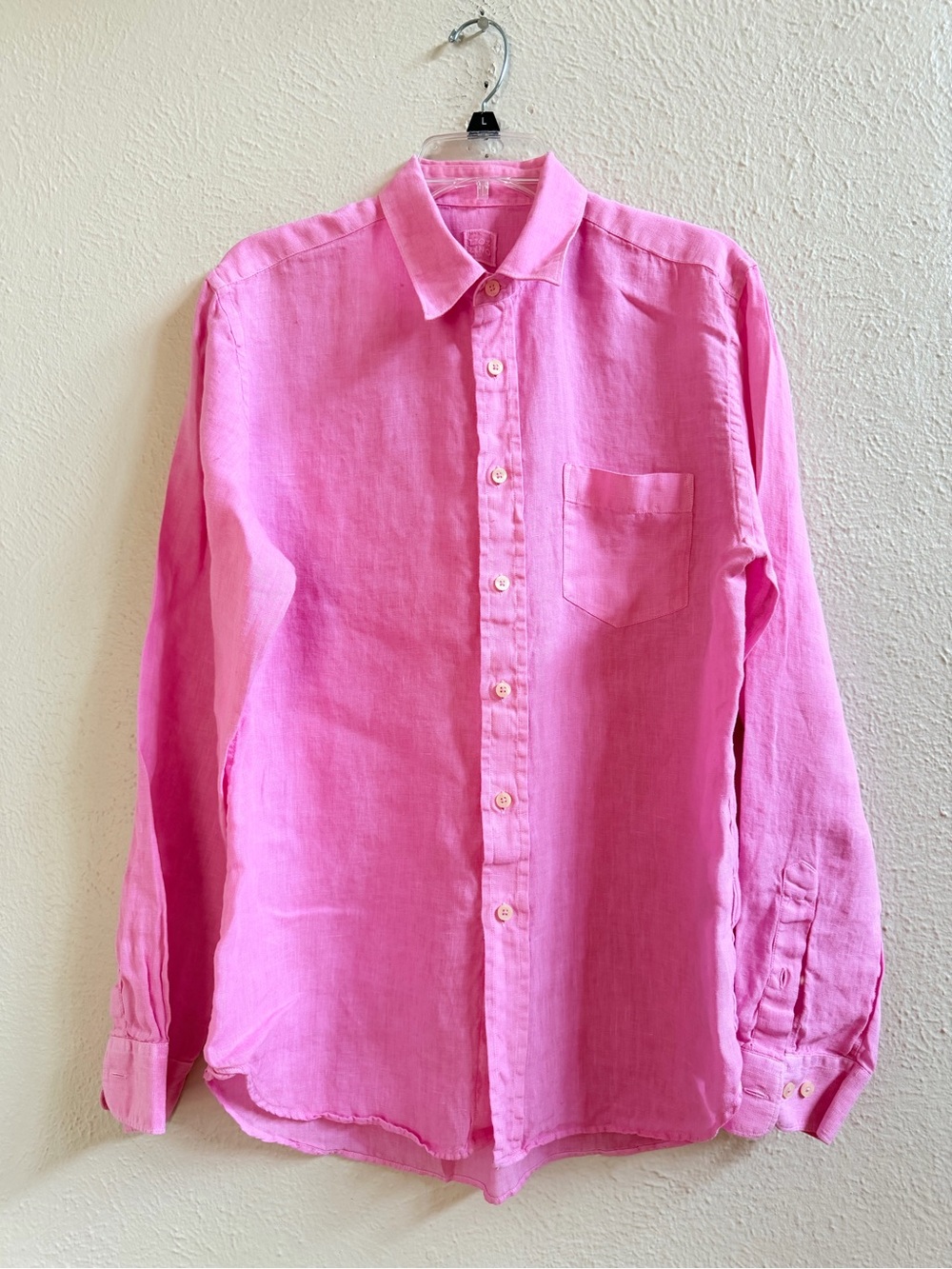 120% Lino bright pink linen button up shirt
